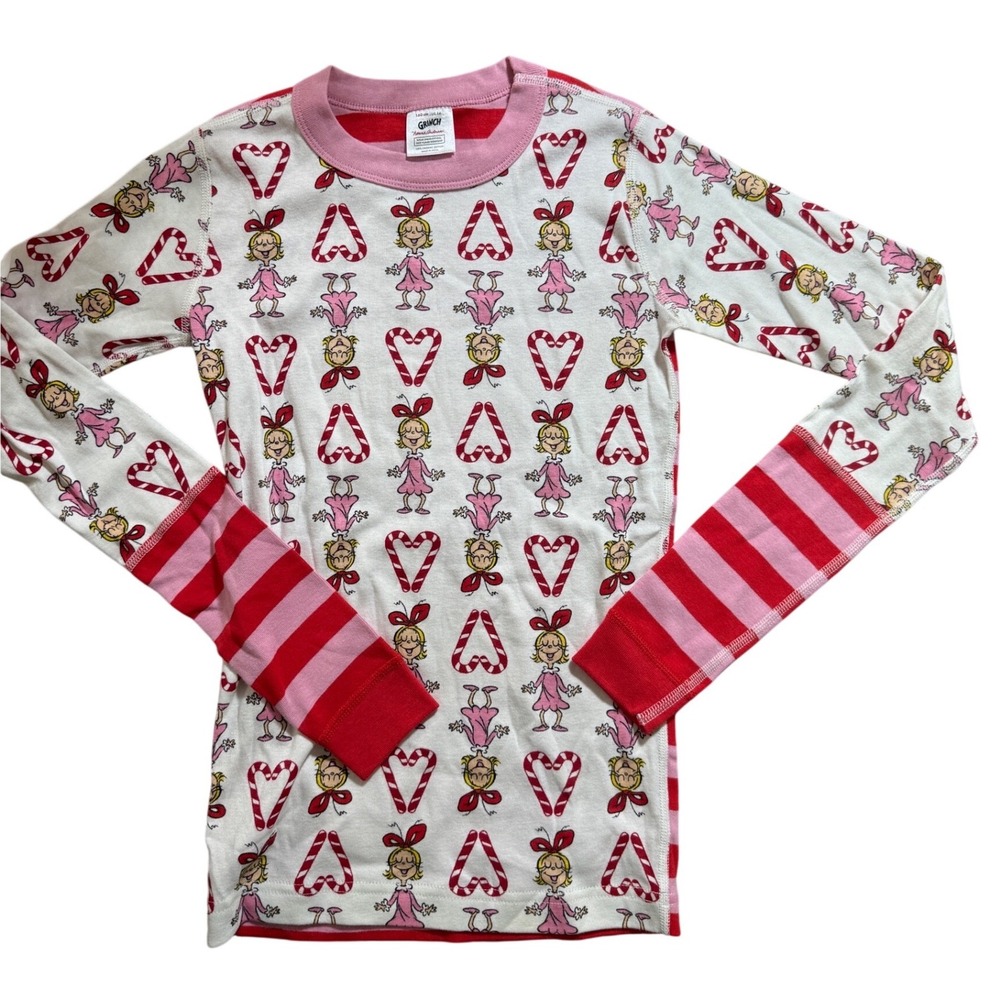 Hanna Andersson Grinch Pajama Top Kids Size 14 White Pink Cindy Lou Who Striped